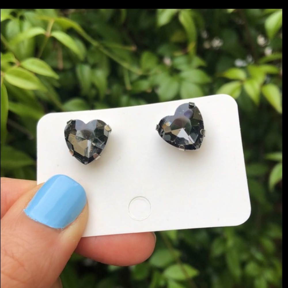 Black Diamond Crystal Heart Earrings - Picture 3 of 4